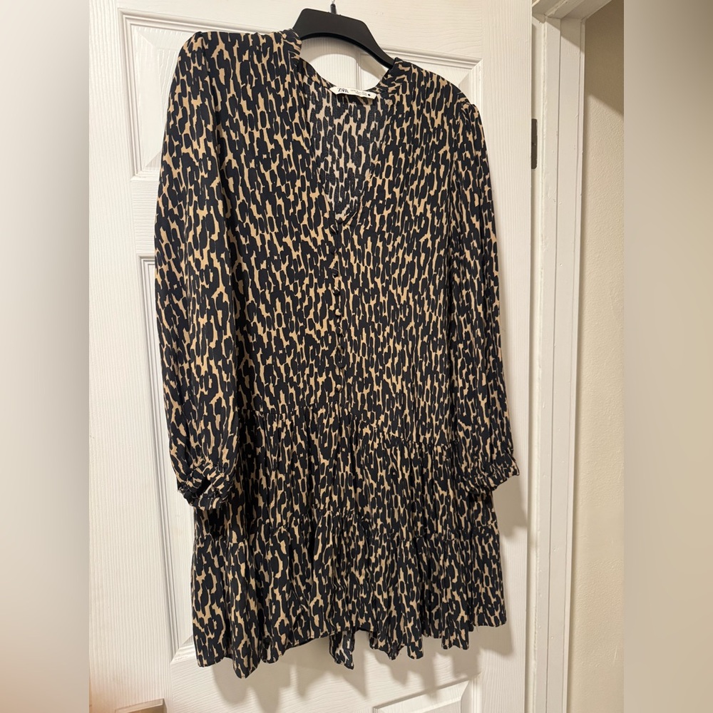 Zara Black and Tan Patterned Dress